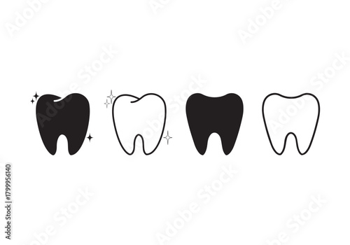 Tooth vector icon illustration, Black outline of a tooth isolated on a white background 