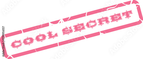 Distressed pink COOL SECRET typography presented within a textured rectangular stamp emblem