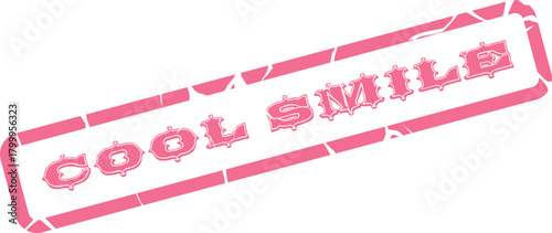 Grungy pink COOL SMILE lettering shown inside a textured rectangular stamp mark for cheerful messages