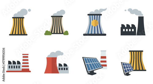 Fototapeta Naklejka Na Ścianę i Meble -  Diverse industrial power plants and clean energy solar panels symbolize modern industry and sustainable future generation