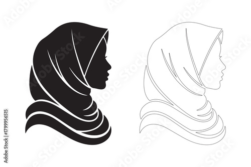 Silhouette and line art of a woman wearing a hijab
