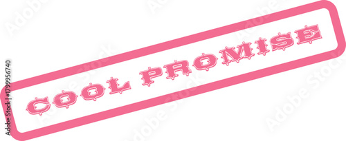 Bold pink COOL PROMISE typography contained within a sleek rectangular stamp impression