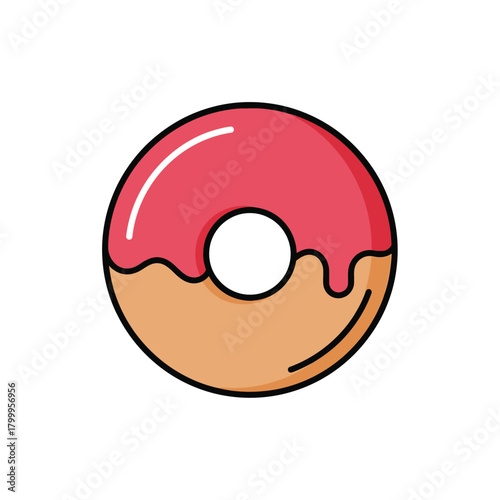 Simple pink frosted donut icon with a hole