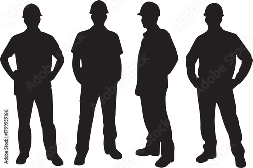 Construction Worker Silhouette Poses Vector Graphic Keywords: construction, worker, builder