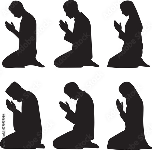 Muslim Prayer Silhouettes Collection illustration vector
