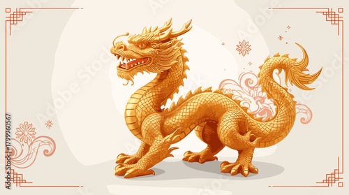 Golden dragon statue lunar new year ornate golden chinese dragon on light background festive celebration atmosphere