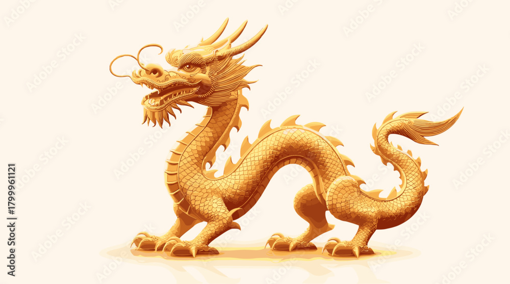 Obraz premium Golden dragon statue lunar new year elegant golden chinese dragon on minimal light background festive celebration atmosphere