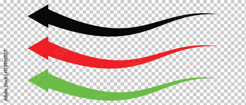 set of long curved arrow icon, arrow icon, curly wave arrow icon.