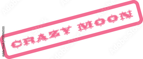 Decorative pink Crazy Moon rubber stamp with an aged and whimsical appearance