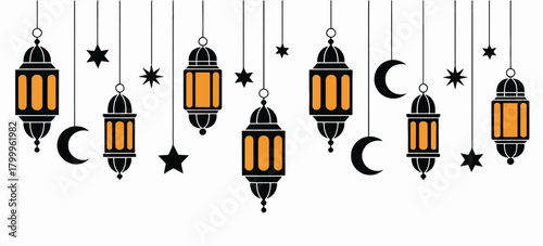 Islamic Lanterns, Crescent Moons, and Stars Hanging Decoration