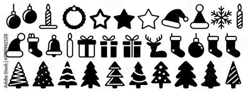 christmas flat icon set collection