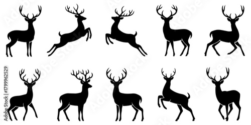 christmas deer silhouette icons