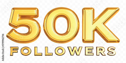 realistic smooth 50K FOLLOWERS typography mad by different color style isolated on transparent background	
