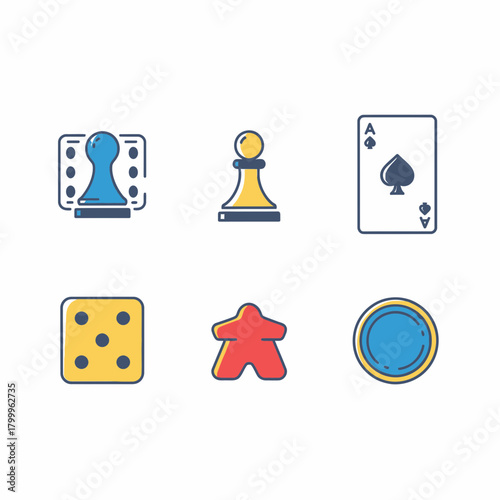 Board Game Icons Vector Set – Dice, Cards, Pawns & Tokens