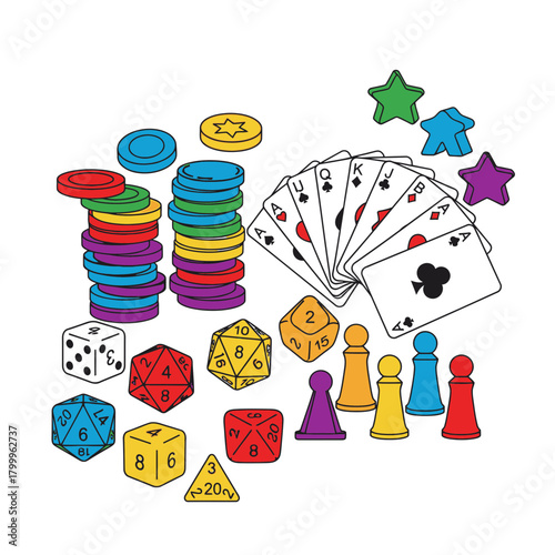 Board Game Icons Vector Set – Dice, Cards, Pawns & Tokens