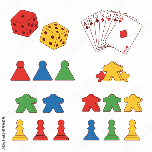 Board Game Icons Vector Set – Dice, Cards, Pawns & Tokens