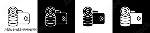 Personal Finance icon variations in line and glyph style on black and white background