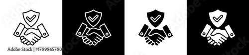 Trust icon variations in line and glyph style on black and white background