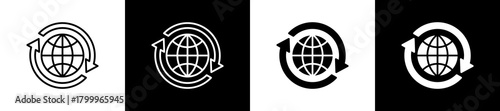 International icon variations in line and glyph style on black and white background