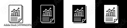 Reporting icon variations in line and glyph style on black and white background