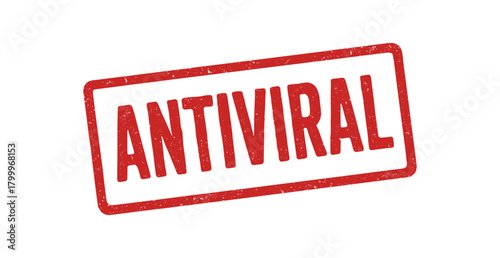Red rubber stamp text ANTIVIRAL rectangular outline bold capital letters distressed texture rotation isolated on white background vector illustration clean minimal style