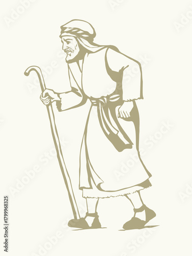 Vector drawing. Jewish man walk