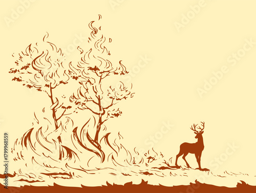 Burning forest. Vector drawing sketch
