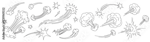 Comic Book Action Effects Hand Drawn Style Cartoon Smoke and Starburst Elements