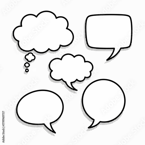 A collection of hand-drawn comic book elements including speech bubbles, exclamation marks, question marks, hearts, and sound effects in yellow and black doodle style.