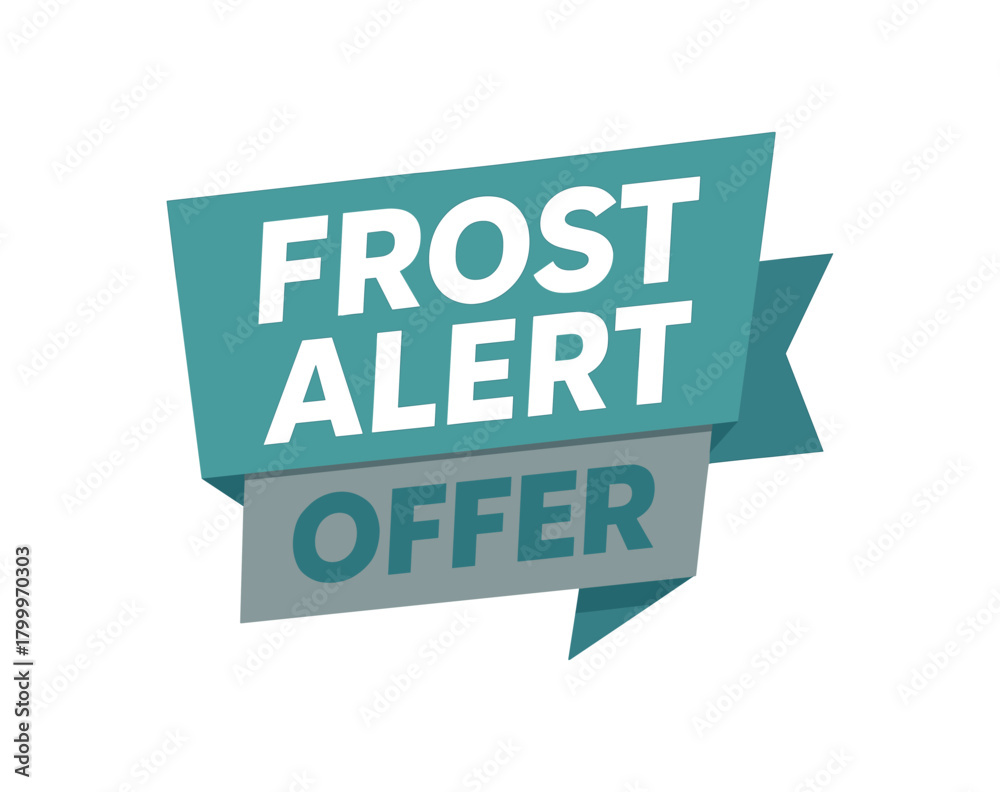 Fototapeta premium Flat vector banner design text Frost Alert Offer bold geometric font teal and gray palette ribbon folded shape