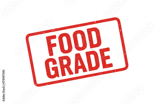 Red rubber stamp text FOOD GRADE rectangular outline bold capital letters distressed texture rotation isolated on white background vector illustration clean minimal style