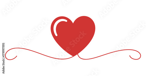  Red heart with symmetrical flourish design on white background, elegant romantic graphic for love, wedding, or decorative themes