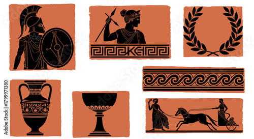 Ancient Greek Pottery Silhouette Vector Collection - Attic Vase Black Figure Elements