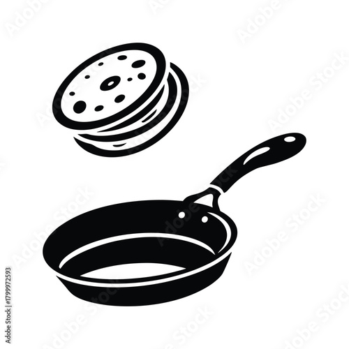Pancakes and Pan Black Silhouette Icon