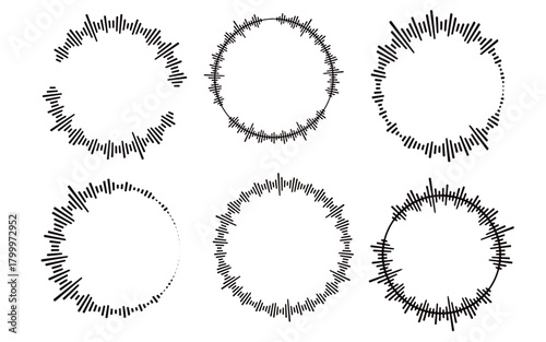 
Audio wave tune print, voice message, podcast audio recording. Vector audio player soundwave visualization or voice message sound wave. Podcast audio streaming. Music Sound waveform equalizer lines