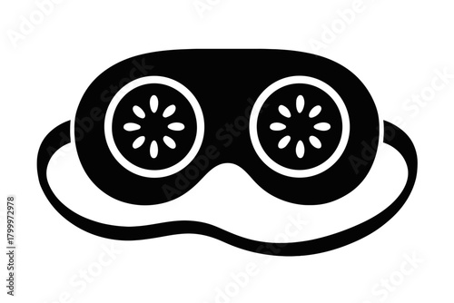 cucumber eye mask flat black solid vector illustration isolated on white background