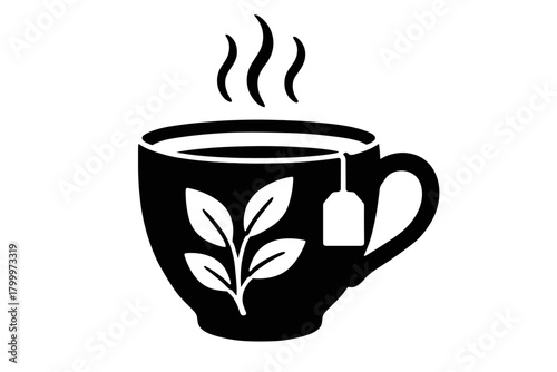 herbal tea cup flat black solid vector illustration isolated on white background