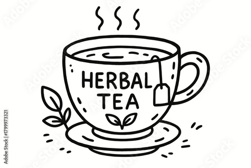 handdrawn cute doodle style herbal tea cup vector line illustration