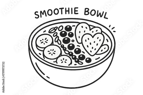 handdrawn cute doodle style smoothie bowl with fruit vector line illustration