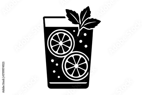 lime and mint water flat black solid vector illustration isolated on white background