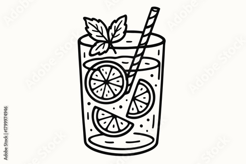 handdrawn cute doodle style lime and mint water vector line illustration