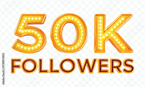 realistic smooth 50K FOLLOWERS typography mad by different color style isolated on transparent background	

