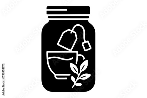 herbal infusion jar flat black solid vector illustration isolated on white background