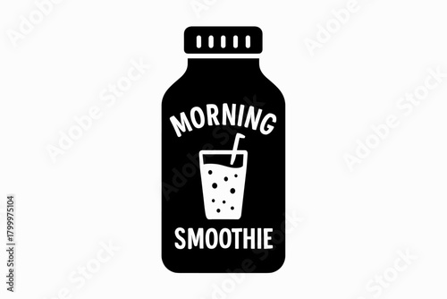 morning smoothie bottle flat black solid vector illustration isolated on white background