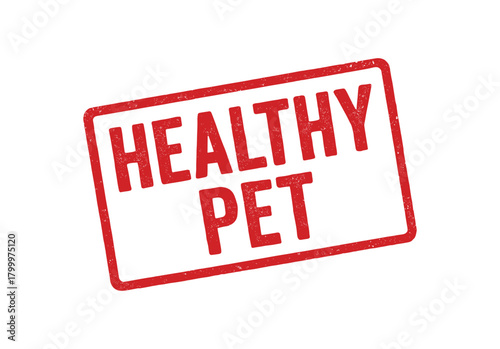 Red rubber stamp text HEALTHY PET rectangular outline bold capital letters distressed texture rotation isolated on white background vector illustration clean minimal style