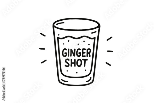 handdrawn cute doodle style ginger shot glass vector line illustration