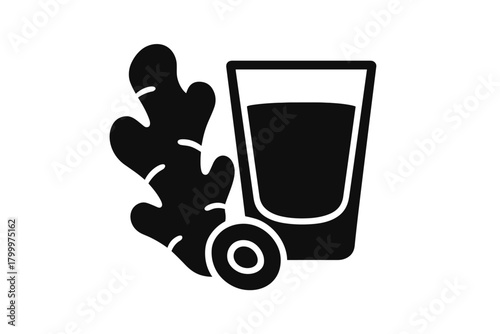 ginger shot glass flat black solid vector illustration isolated on white background