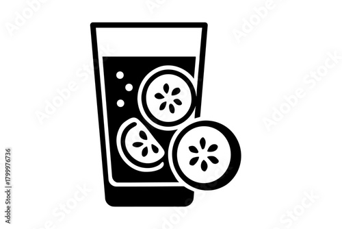 cucumber water glass flat black solid vector illustration isolated on white background
