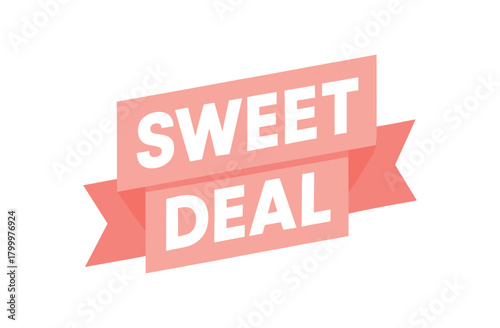 Flat vector banner design text Sweet Deal bold geometric font blush pink and coral palette ribbon folded shape