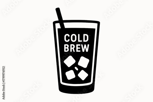 cold brew coffee glass flat black solid vector illustration isolated on white background